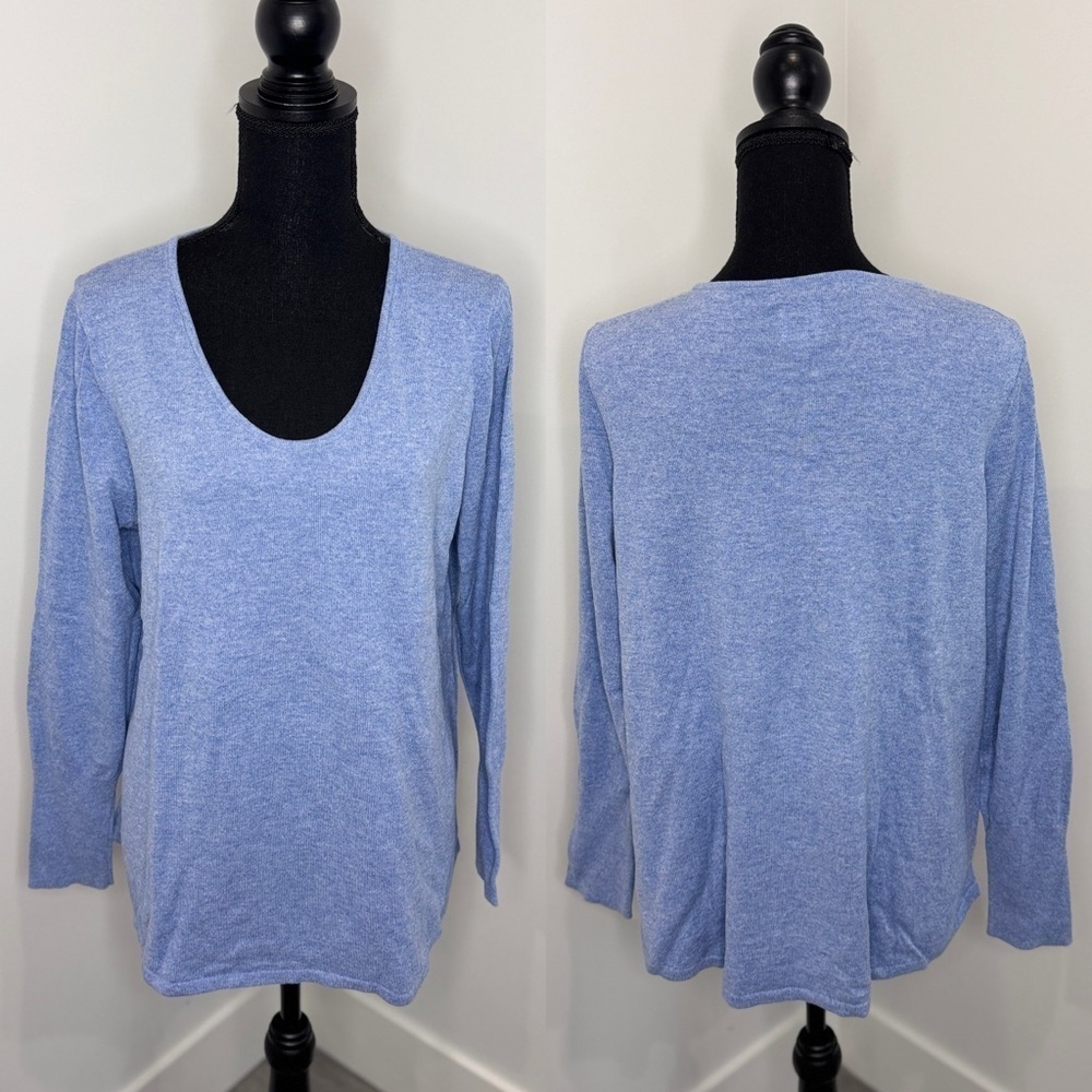 Nic + Zoe Blue Long Sleeve V-Neck PL Sweater